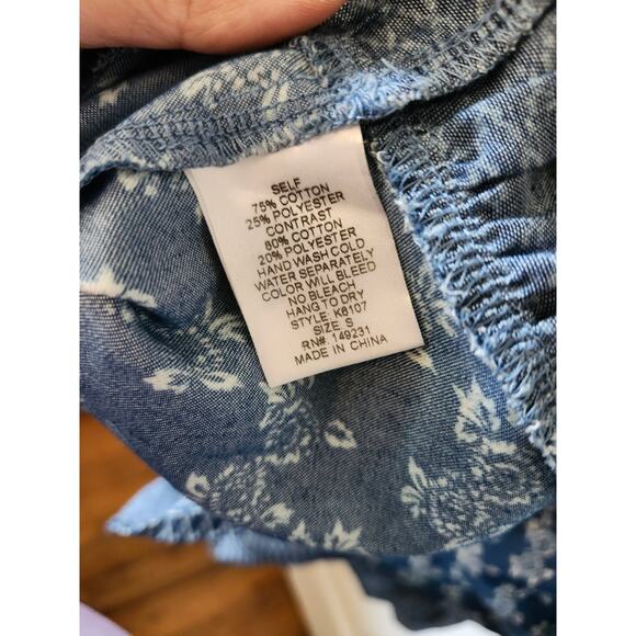 Boutique Designer Kori America Small Blue Rose Floral Tank Dress Ruffle Denim - Picture 7 of 10